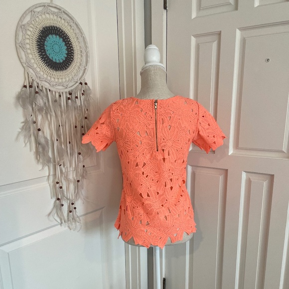 Japan Handmade Neon Orange Lace Blouse with Back Zipper & Short Sleeves – Size S - Picture 4 of 11